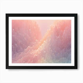 Abstract Image Of A Pink, White, And Blue Landscape Composed Of Geometric Shapes, Creating A Sense Of Depth And Dimension Art Print