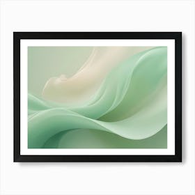 Abstract Digital Illustration Featuring Soft, Flowing, Green And Cream Colored Waves, Creating A Minimalist And Organic Background Art Print