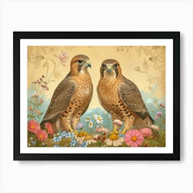 Floral Animal Illustration Falcon 3 Art Print