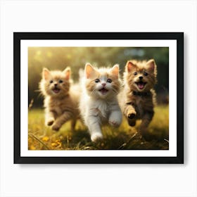 Three Kittens Running 1 Art Print