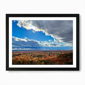 Cumulus Clouds Towering High Above A Serene Autumnal Landscape Sunlight Piercing Through Overcast S (4) Art Print