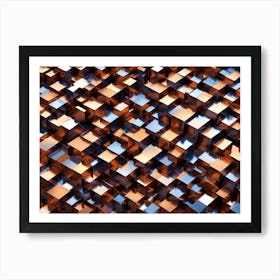 Abstract Image Featuring A Geometric Pattern Of Cubes In Shades Of Gold And Silver Art Print