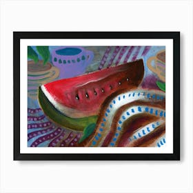 Watermelon Slice - acrylic painting still life kitchen food red blue hand painted Art Print