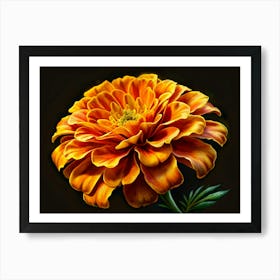 Orange And Yellow Flower On Black Background 1 Art Print