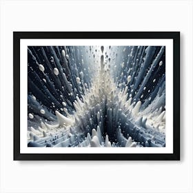 A Dynamic, Abstract Sculpture Of White And Gray Liquid Splashing, Swirling, And Forming Intricate Shapes Art Print