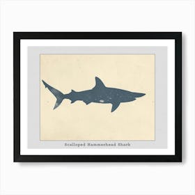 Scalloped Hammerhead Shark Grey Silhouette 1 Poster Art Print