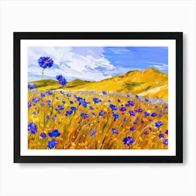 Blue Flowers In A Field Art Print