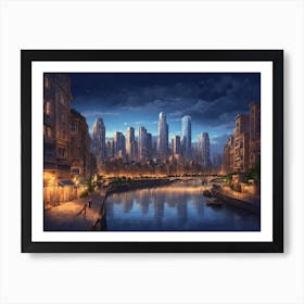 Cityscape At Night 1 Art Print