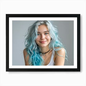 Photorealistic Portrait Of A 24 Year Old Russian Girl With Blue Hair Curled To Perfection Wearing 1 Art Print