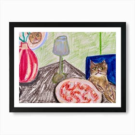 Cat At The Table 2 Art Print