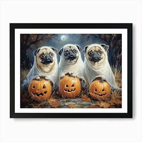 Halloween Pugs In Oil 19 Art Print