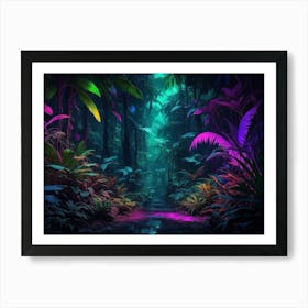 Futuristic neon cyberpunk jungle 4 Art Print