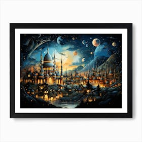 Istanbul City At Night Art Print