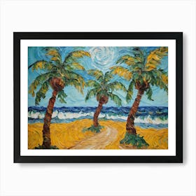 Three Palm Trees On The Ocean Shore Art Print