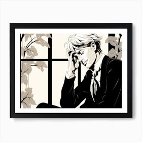 Thoughtful Man At The Window Smiling Art Print