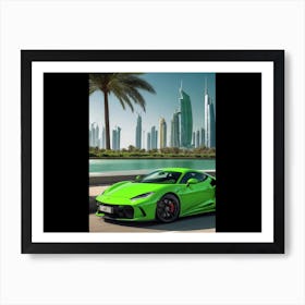 Green Sports Car In Dubai Art Print