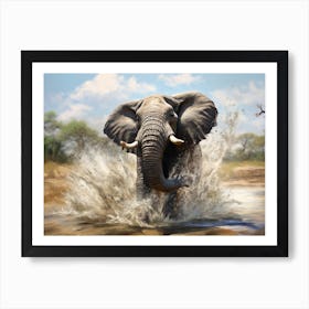 African Elephant In Water Realism2 Art Print