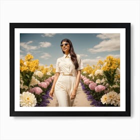 woman in Flower Field Art Print