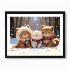 Three Dogs In The Snow 1 Art Print