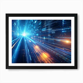 An Abstract Digital Image Of A Tunnel Of Light With Data Streams And Glowing Lines Art Print