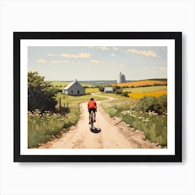 Cyclist Riding On A Dirt Road - expressionism Art Print
