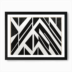 Retro Inspired Linocut Abstract Shapes Black And White Colors art, 211 Art Print