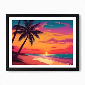 A Tranquil Beach At Sunset Horizontal Illustration 67 Art Print