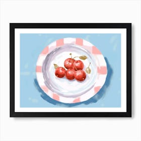 A Plate Of Cherries, Top View Food Illustration, Landscape 1 Art Print