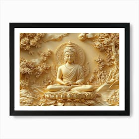 3d Hindu Ancient Religious Buddha Art Background Golden 3 Art Print