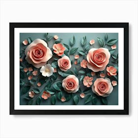 Roses Surrounded By Leaves And Flowers 3 Art Print