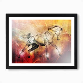 Horse Drawing Art Illustration In A Photomontage Style 42 Art Print