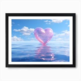 Pink Heart Floating In Water Art Print