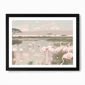 Pink Flamingoes Tropical Jungle Illustration 1 Art Print