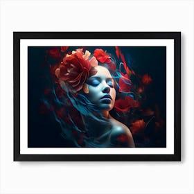 Woman With Flowers In Her Hair Art Print