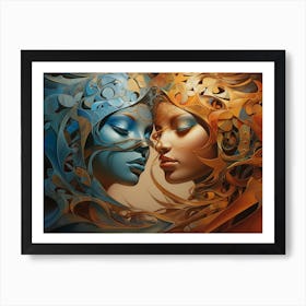 Two Women In Blue And Orange 1 Art Print