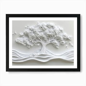 3d Relief White Tree 5 Art Print