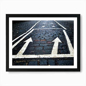 Chalk Drawn Directional Arrows And Markings Bold And Simple On An Aged Sidewalk Surface Partially (1) Art Print