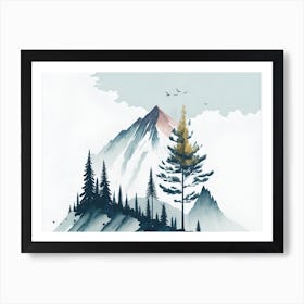 Mountain And Forest In Minimalist Watercolor Horizontal Composition 276 Art Print