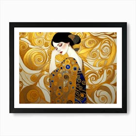 The Sleeping Concubine Cirlce Elements as a Minimal And Gold Color Illustration Art Print