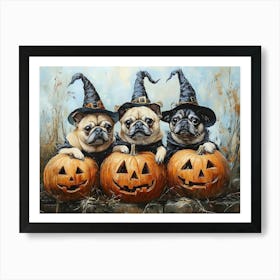 Halloween Pugs In Oil 17 Art Print