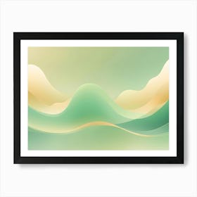 Abstract Digital Illustration Featuring A Gradient Background With Flowing, Wave Like Shapes In Shades Of Green, Yellow, And White Art Print