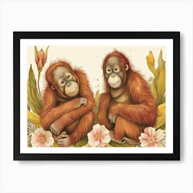 Floral Animal Illustration Orangutan 3 Art Print