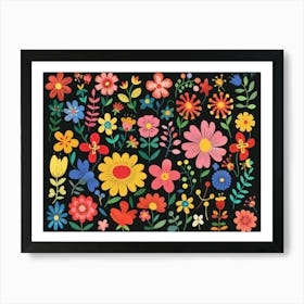 Flowers On A Black Background 1 Art Print