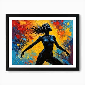 Silhouette dancing naked woman with abstract background - Acrylic oil painting #9 Art Print