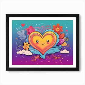 Heart With Flowers And Clouds Art Print