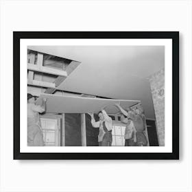 Southeast Missouri Project Field, House Erection, Nailing On Finished Ceiling Of 4 X 7 Insultation Board By Russell Lee Art Print