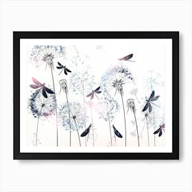 Dandelions and Dragonflies Art Print