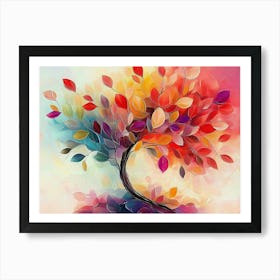 Vibrant Tree With Colorful Leaves 3d Abstract Art Print