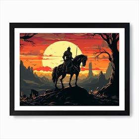 Knight On Horseback At Sunset Art Print Art Print