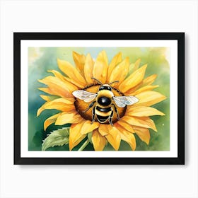 Bee and Sunflower Art Print